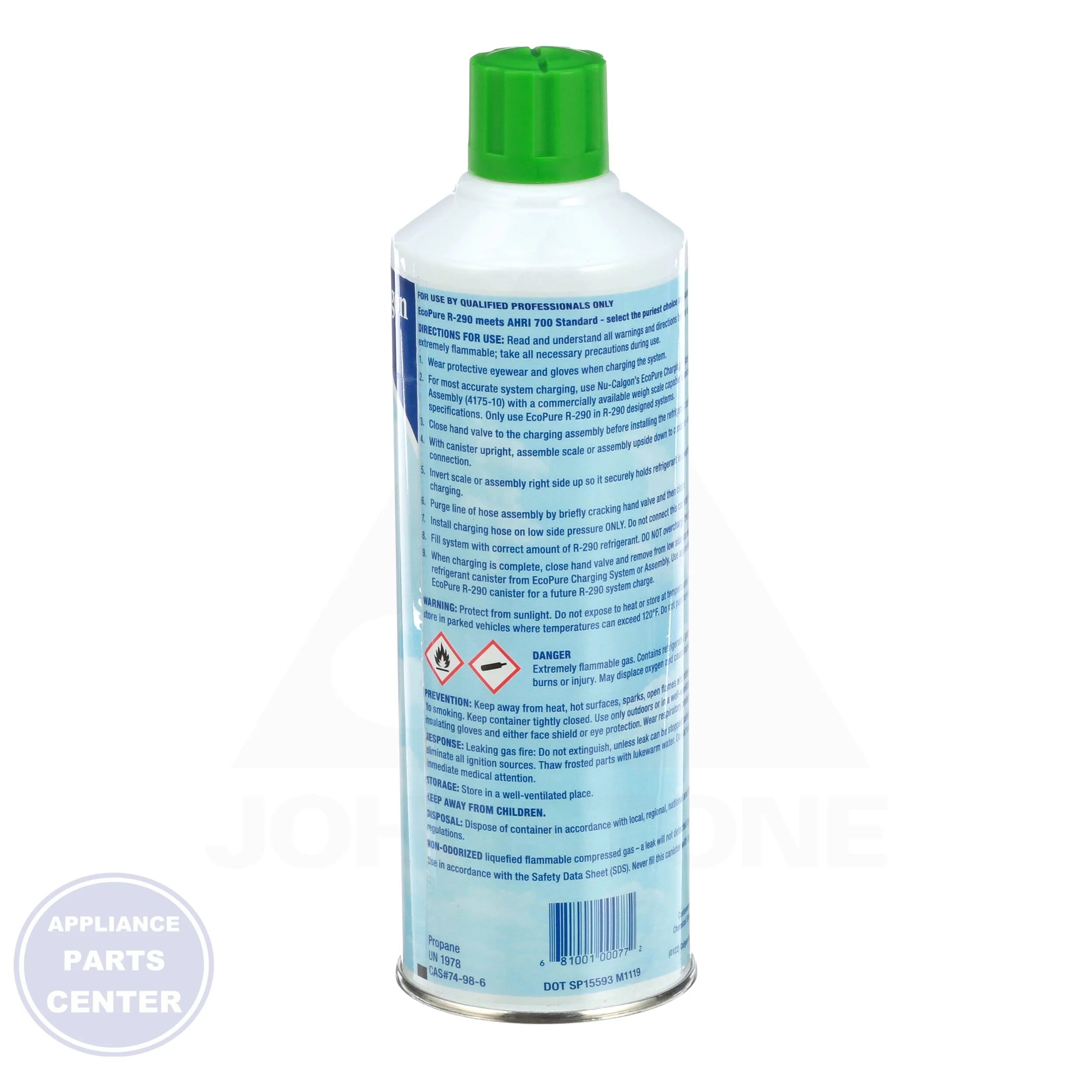 EcoPure R290 Hydrocarbon Refrigerant 4175-21 - Side view with 10.6 Oz capacity