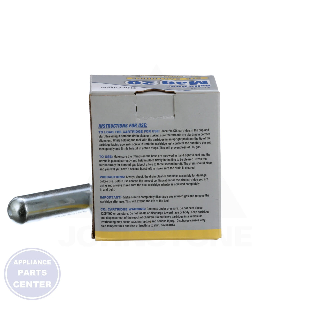 CO2 Cartridge 20 Grams 4179-20 - Side view with precise 20g specifications