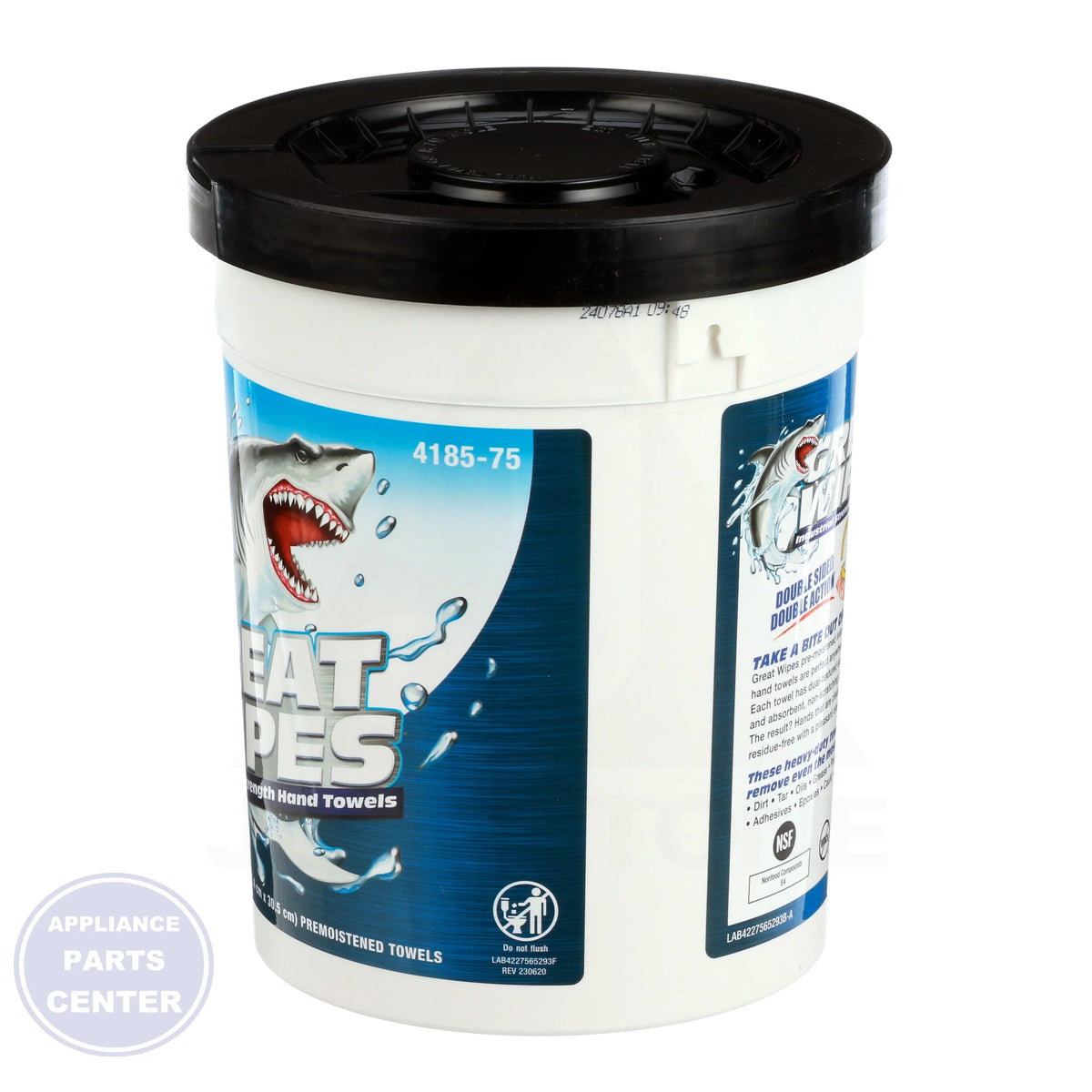 [Great] [Wipes] [4185-75] - Detailed view of NSF registered waterless wipes