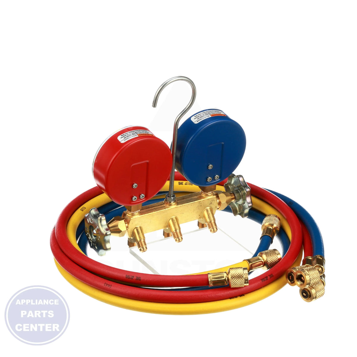 R32/R410A/R454B Manifold 42036 - Side view with 3-1/8" gauge size and PLUS II™ 60" hoses