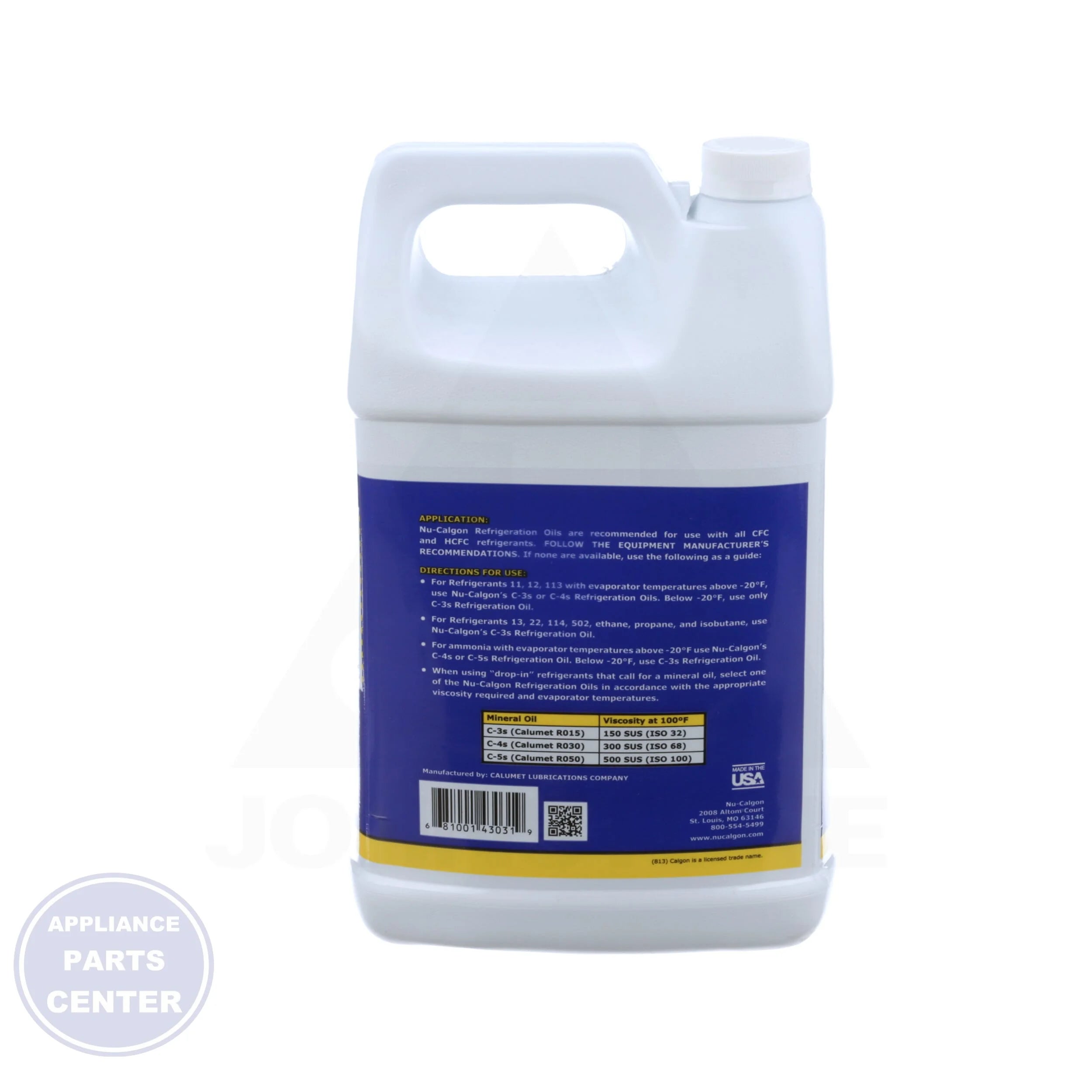 Refrigeration Oil C-3 4303-07 - Side view with 1-gallon size spec