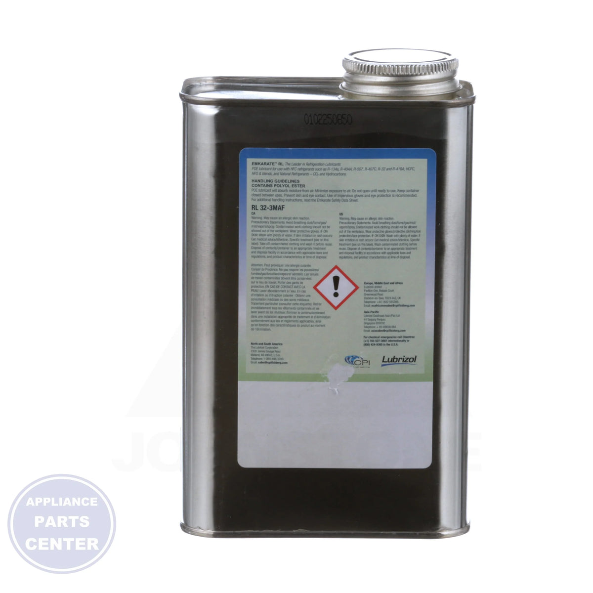 Refrigeration Oil 4314-64 - Side view with ISO 32 viscosity and 1 Quart size