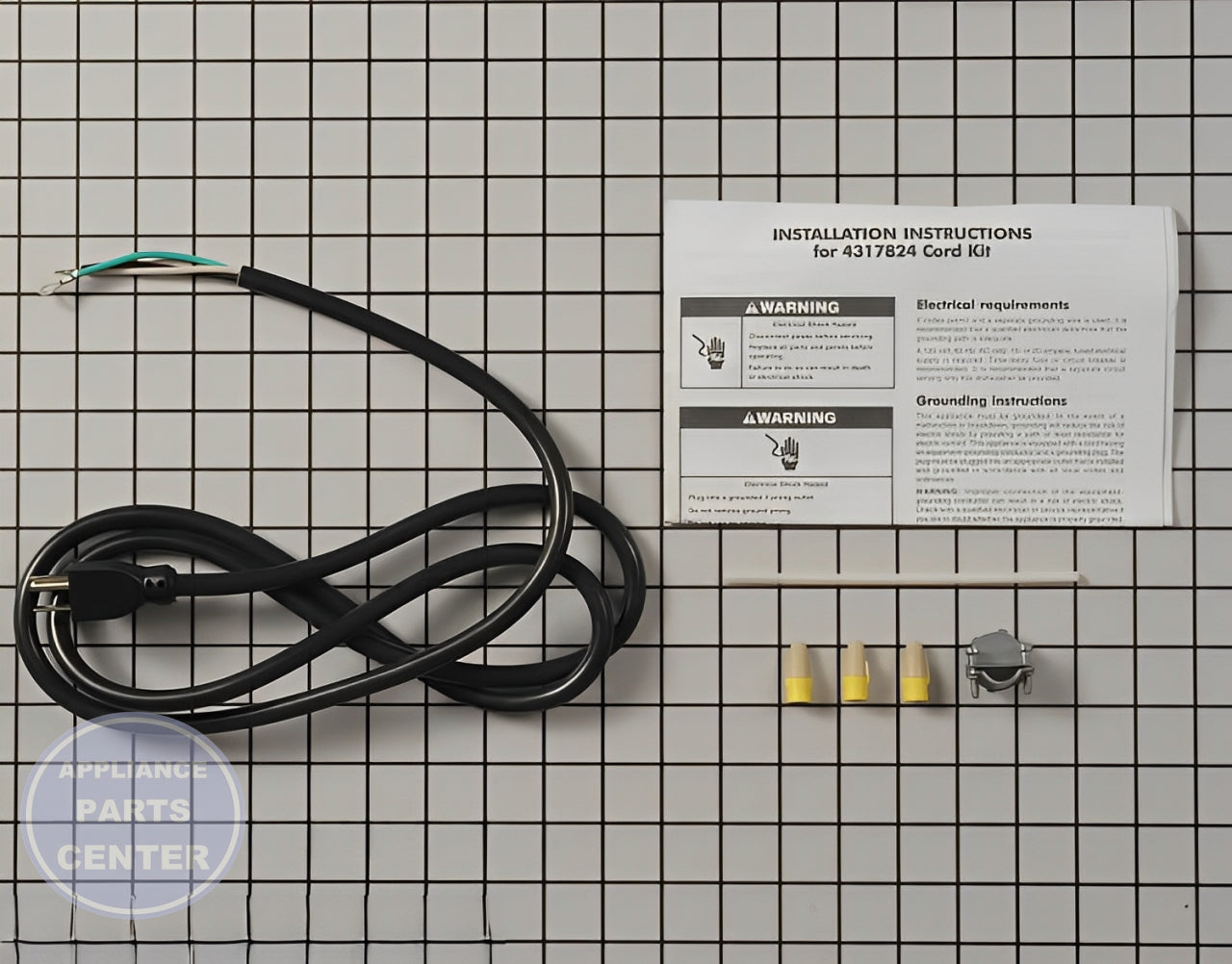WHIRLPOOL DISHWASHER 5' 3 WIRE PRONG POWER CORD KIT 4317824 - Main view showing sturdy connections for various models