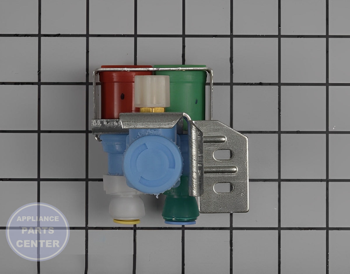 WHIRLPOOL DUAL WATER INLET VALVE 4318046 - Side view with precise water flow measurements