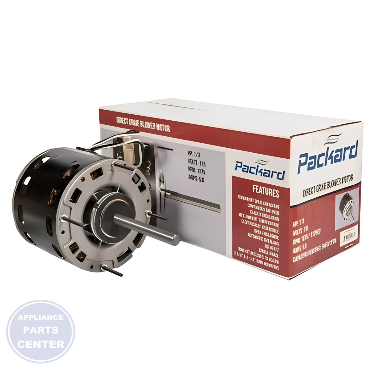 PACKARD BLOWER MOTOR 43587 - Detailed view of 115V and 1075 RPM technical details