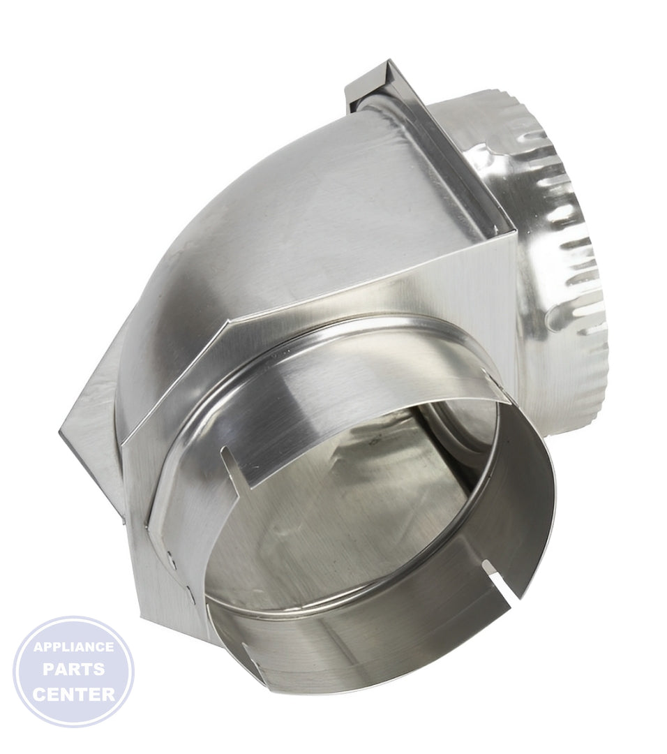 WHIRLPOOL DRYER 4" DIAMETER ALUMINUM VENT ELBOW - Installation in WHIRLPOOL dryer showing key mounting points