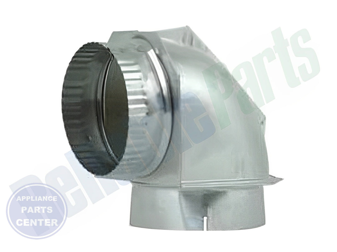 WHIRLPOOL DRYER 4" DIAMETER ALUMINUM VENT ELBOW - Installation in WHIRLPOOL dryer showing key mounting points