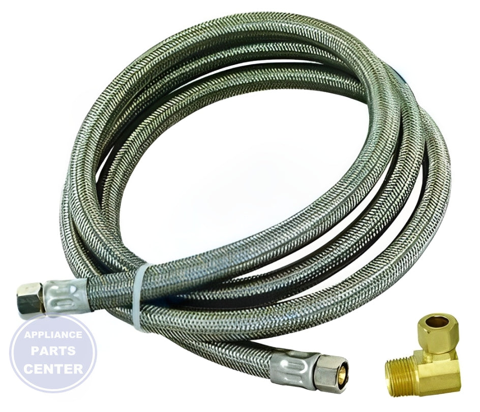 EZ-FLO DISHWASHER 8' STAINLESS STEEL SUPPLY LINE FILL HOSE WITH ELBOW - Main view showing stainless steel construction for various dishwasher models
