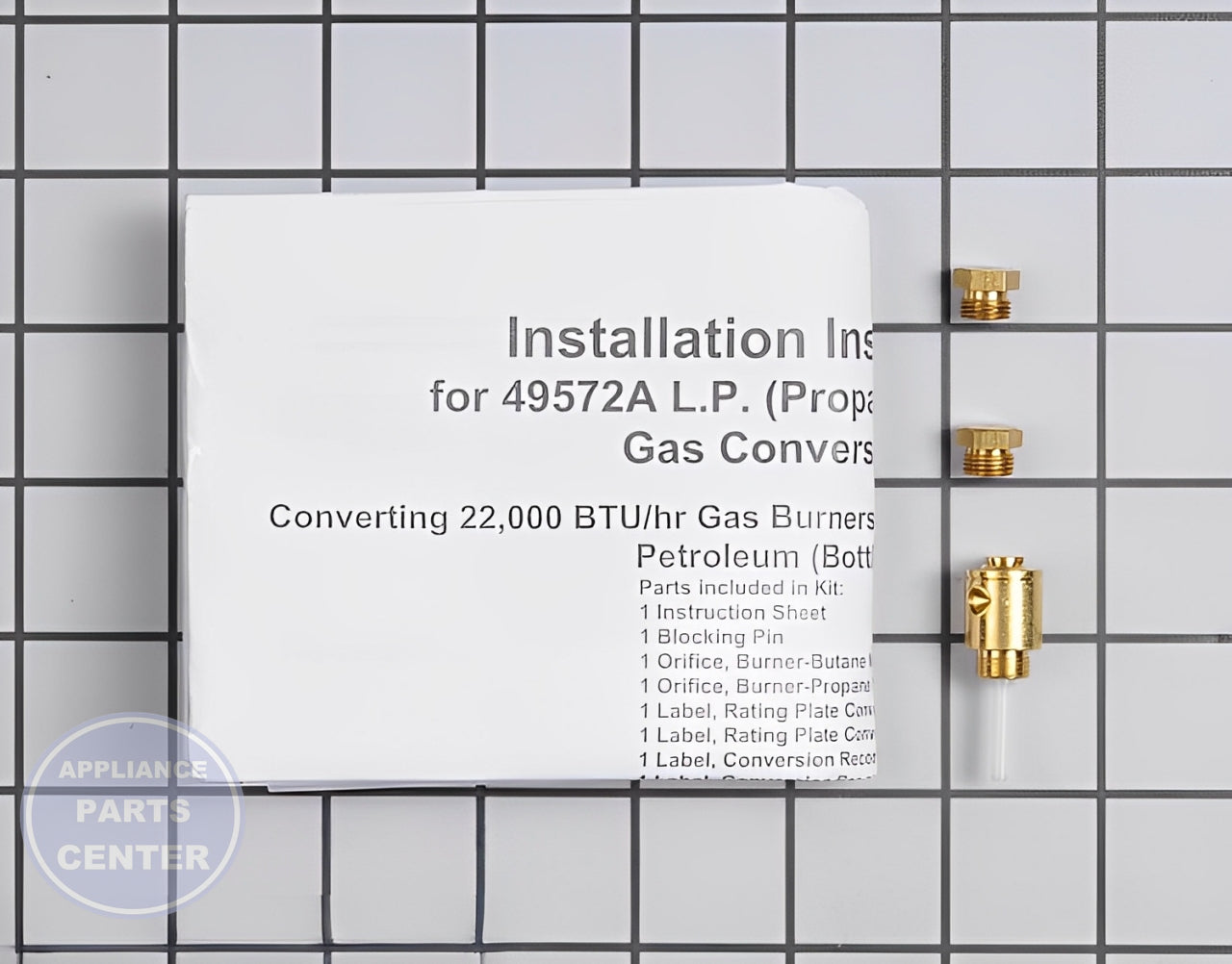 WHIRLPOOL DRYER PROPANE GAS CONVERSION KIT 49572A - Main view showing Gas Burner & Control Valve for WPL Dryer models