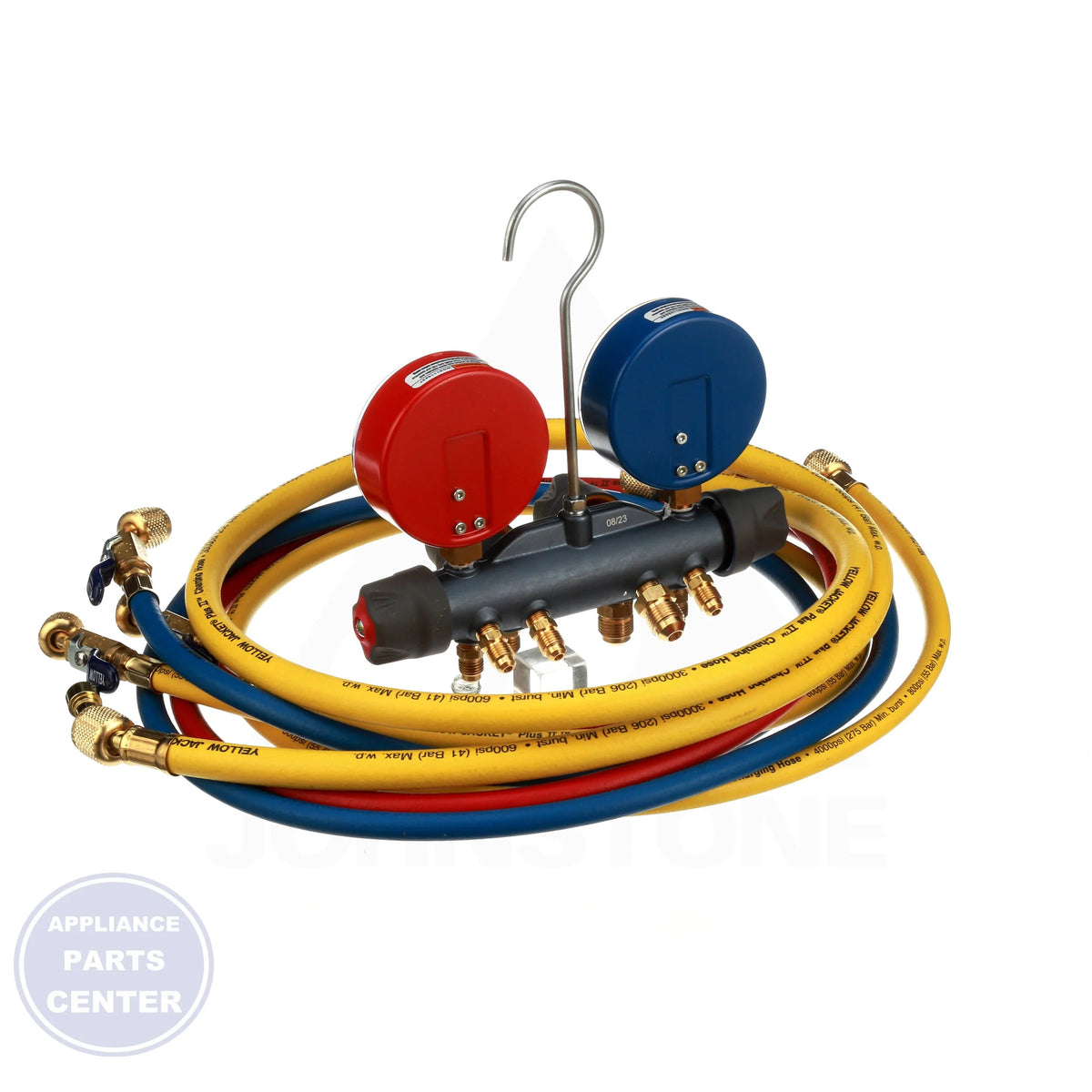 Titan 4-Valve Manifold Set 49975 - Side view with 3-1/8" gauge specs