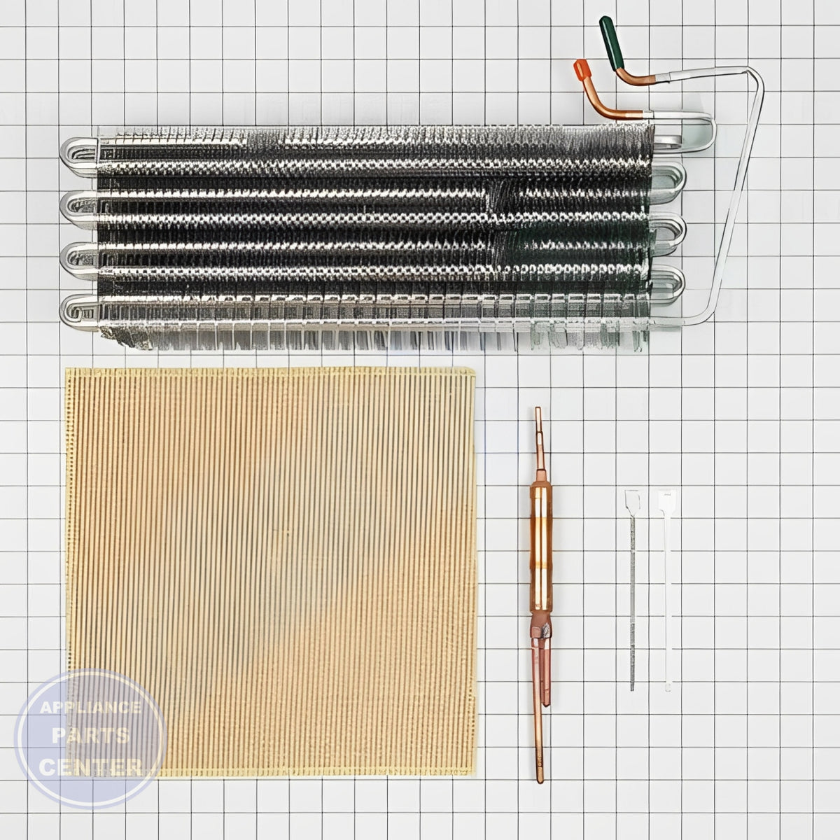 Refrigerator Evaporator Kit P1-OS1 - Side view with precise measurements