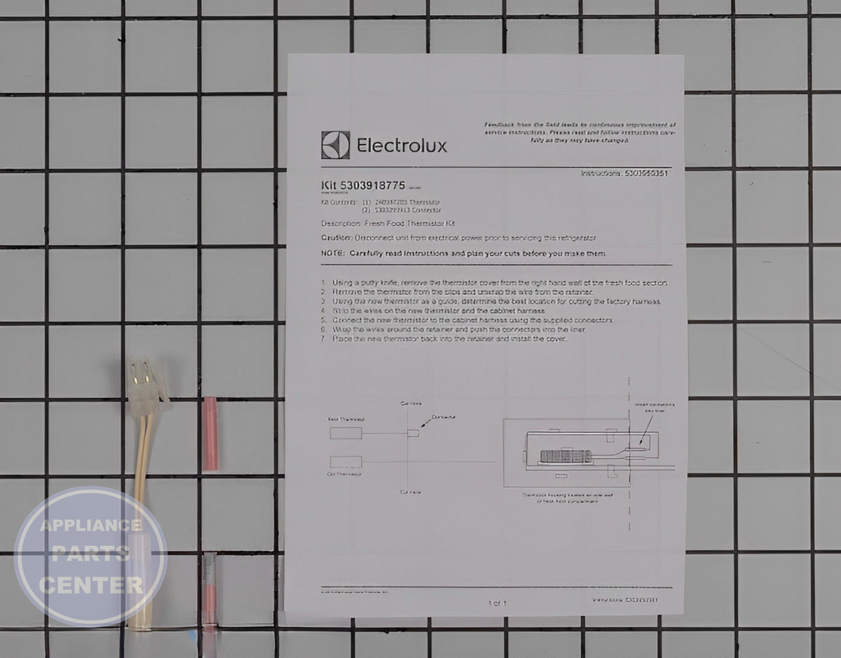FRIGIDAIRE REFRIGERATOR THERMISTOR 5303918775 - Main view showing temperature sensing capabilities for specific models