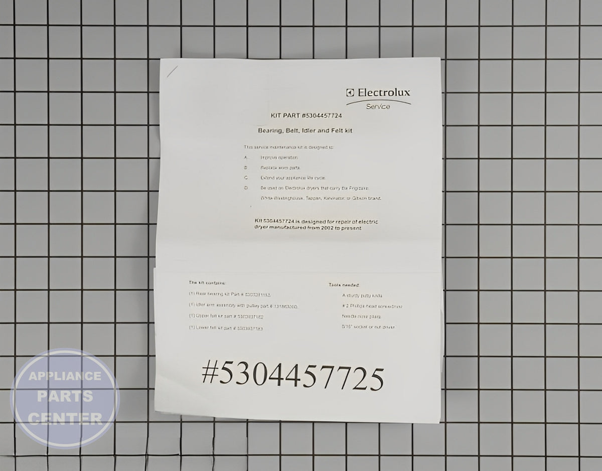 FRIGIDAIRE DRYER MAINTENANCE KIT 5304461262 - Detailed view of the maintenance kit components