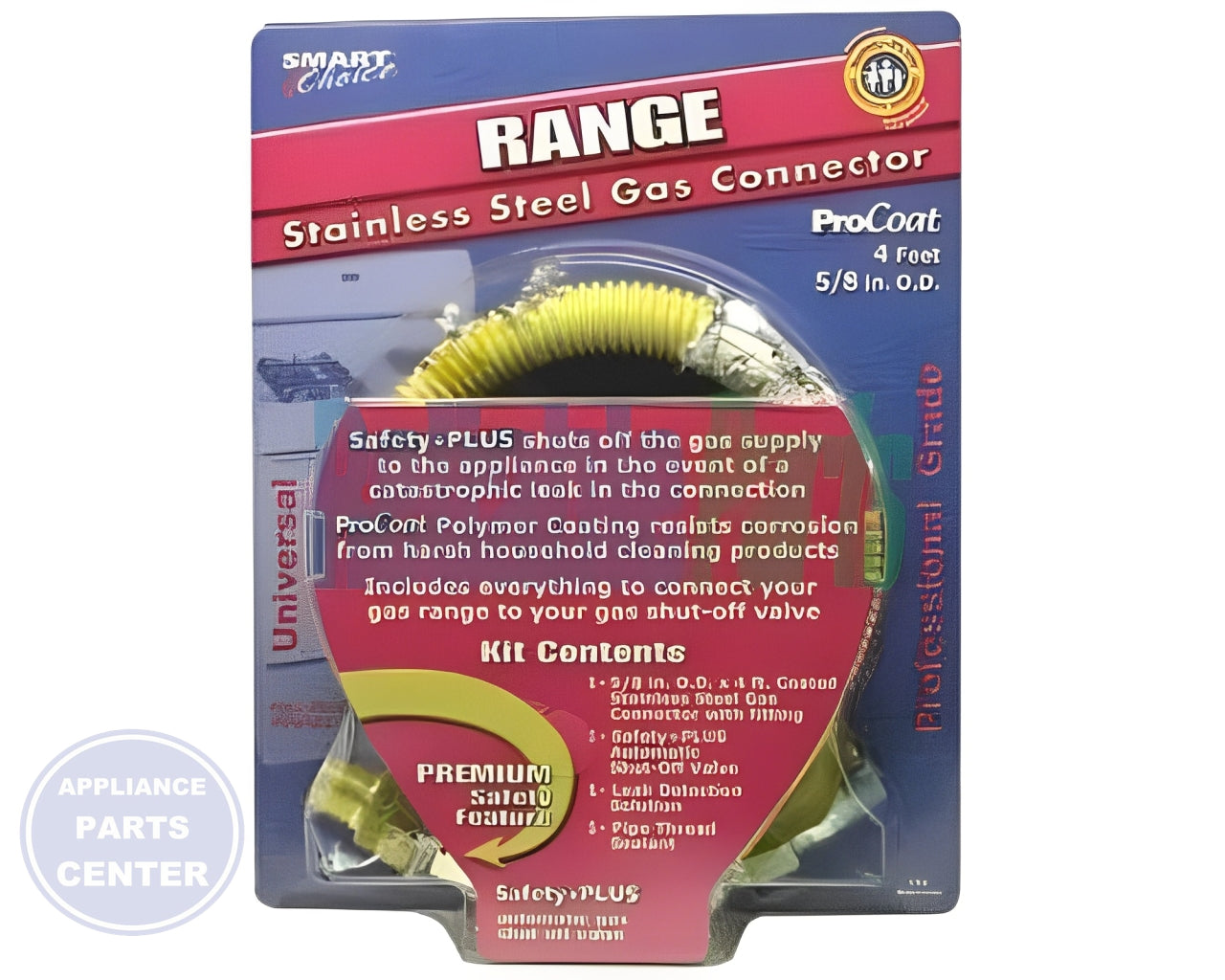 FRIGIDAIRE 48" X 5/8" STAINLESS STEEL GAS CONNECTOR WITH SHUTOFF VALVE - Main view showing stainless steel construction for various WCI models
