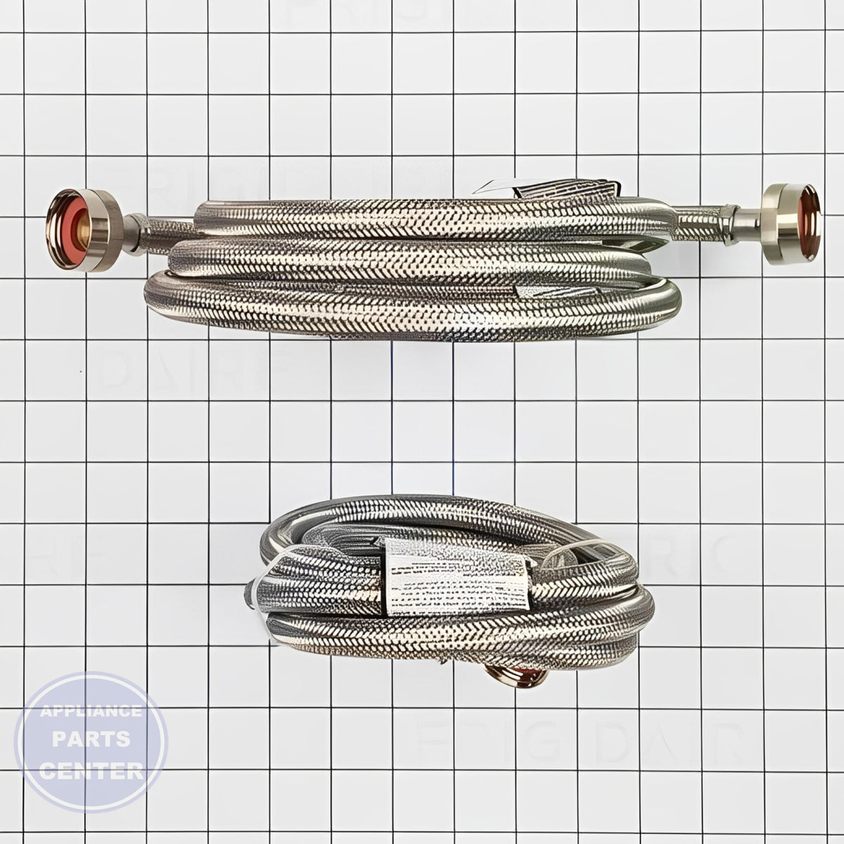 FRIGIDAIRE 2 PACK 6' STAINLESS STEEL WASHER FILL HOSE KIT - Detailed view of stainless steel material