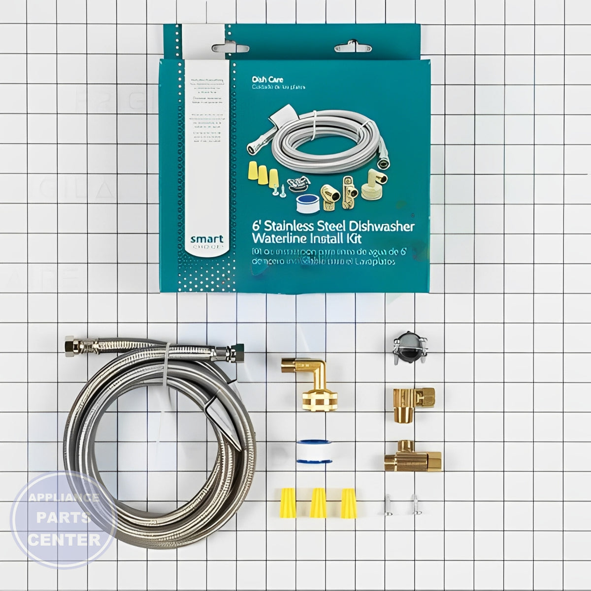 FRIGIDAIRE DISHWASHER STAINLESS STEEL BRAIDED WATERLINE INSTALLATION KIT 5304493868 - Side view with durable stainless steel construction