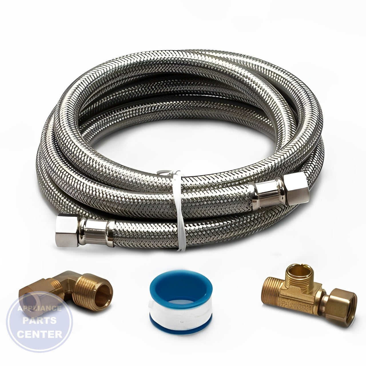 FRIGIDAIRE DISHWASHER STAINLESS STEEL BRAIDED WATERLINE INSTALLATION KIT 5304493868 - Main view showing stainless steel braided design for FRIGIDAIRE dishwasher models