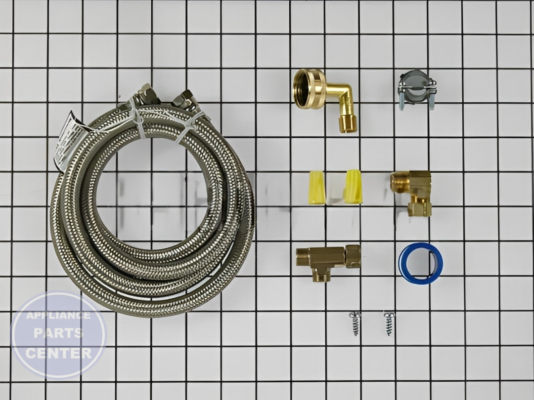FRIGIDAIRE DISHWASHER STAINLESS STEEL BRAIDED WATERLINE INSTALLATION KIT 5304493868 - Installation in specific FRIGIDAIRE model showing key mounting points