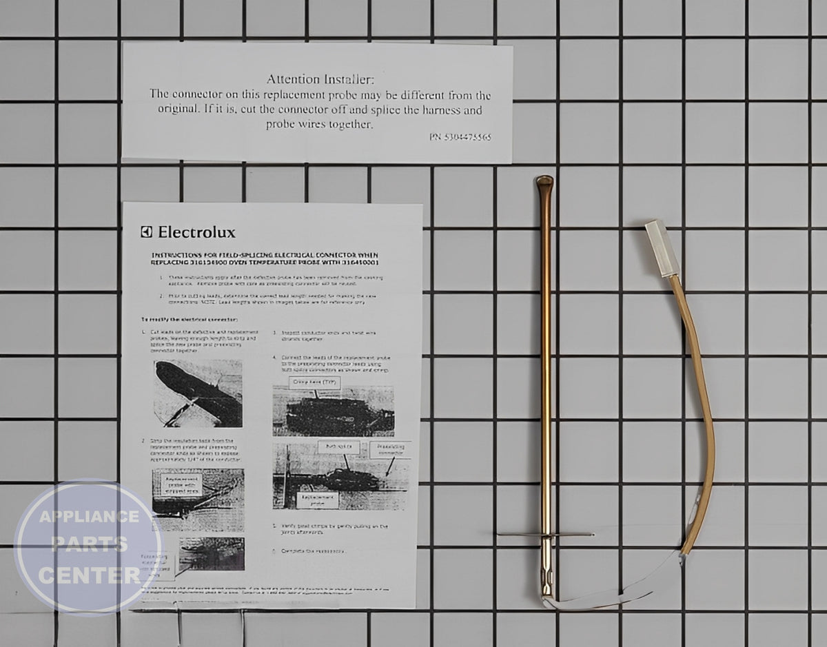 FRIGIDAIRE OVEN TEMPERATURE SENSOR PROBE KIT 5304497424 - Main view showing sensor and thermistor for various models