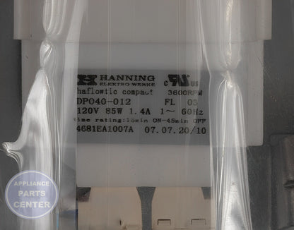 LG DRAIN PUMP ASSEMBLY 5859EA1004P - Side view with precise measurements