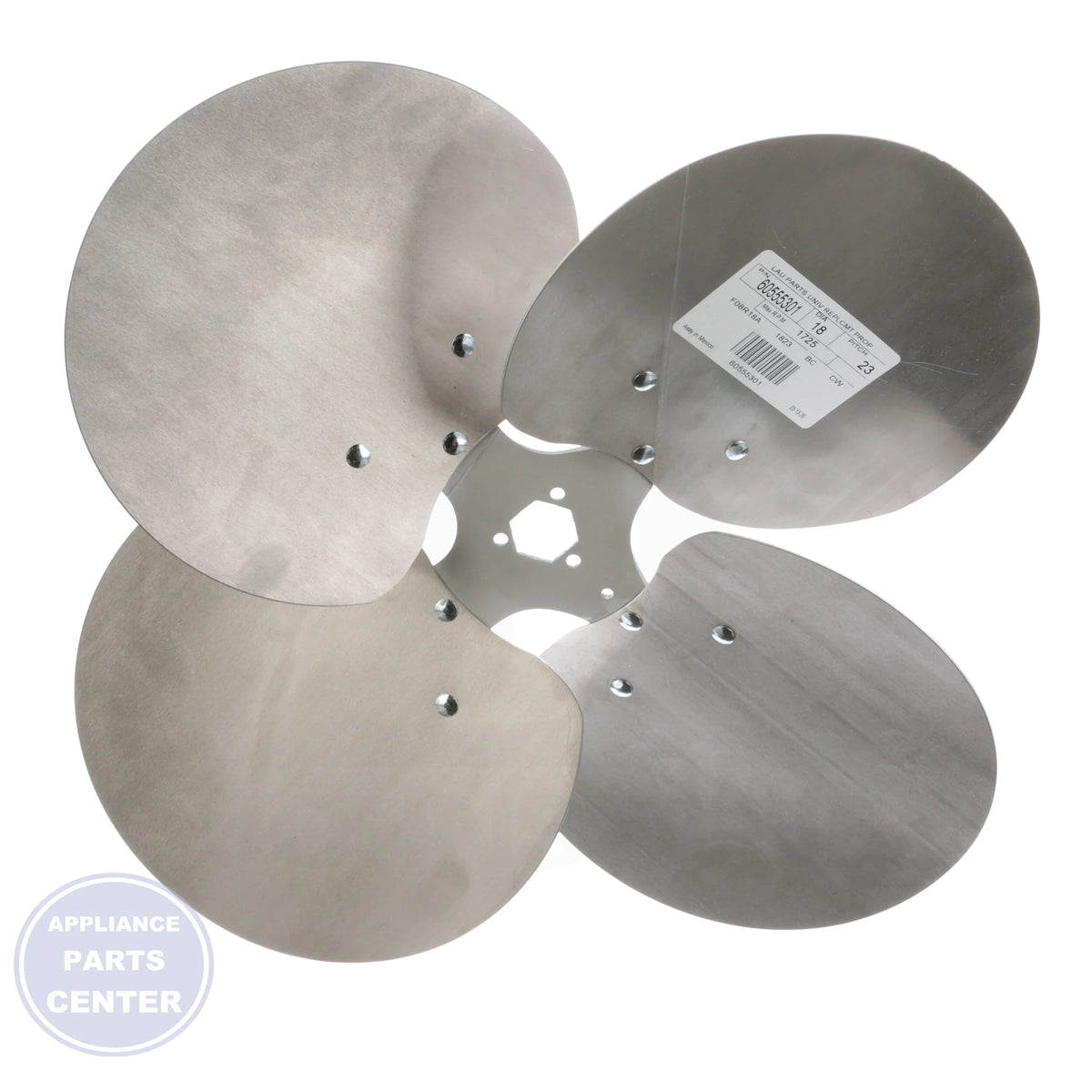 Universal Replacement Condenser Fan Blades 60555301 - Side view with 18" blades and 23° pitch
