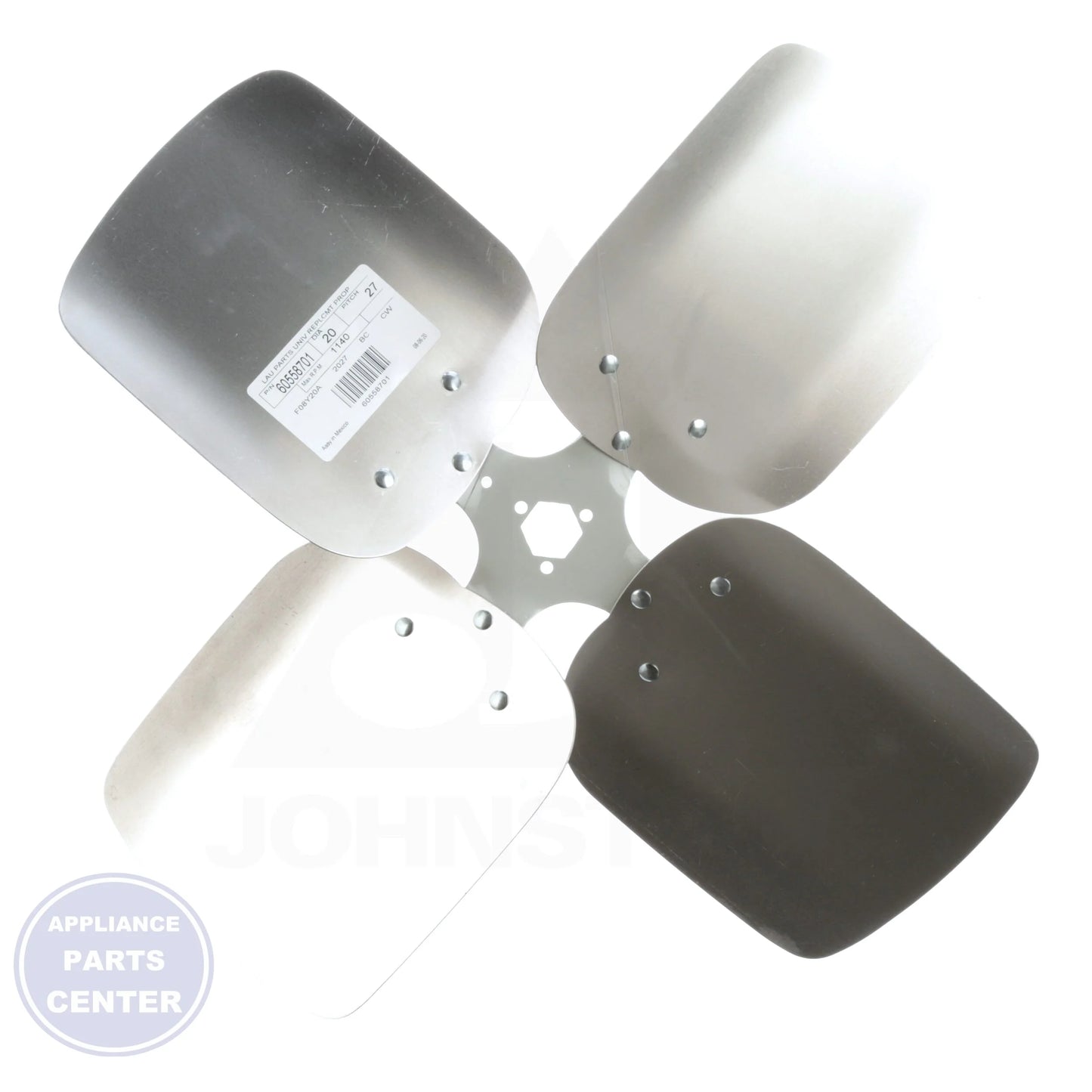 Universal Replacement Condenser Fan Blades 60558701 - Side view with 20" size and 27° pitch