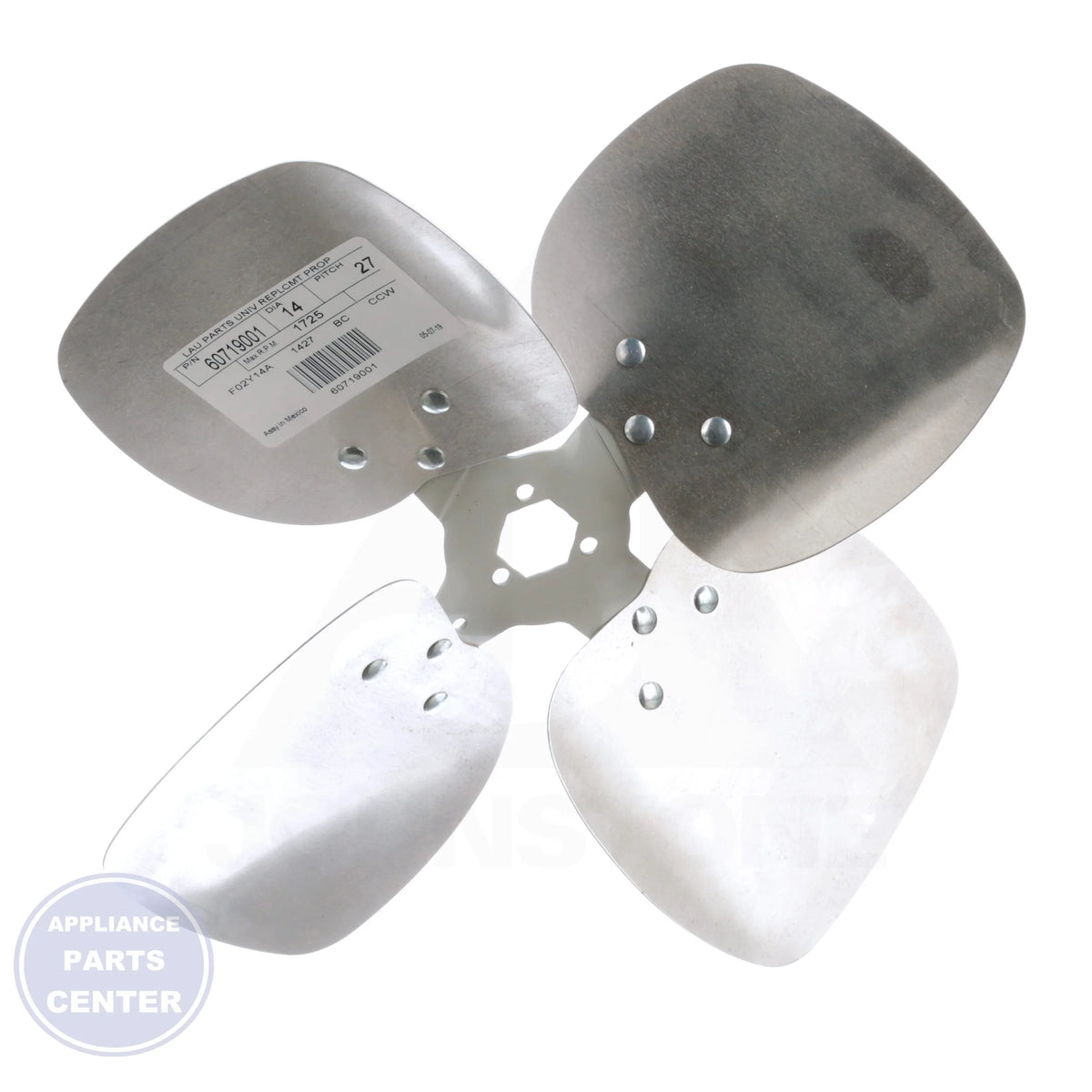 Universal Replacement Condenser Fan Blades 60719001 - Side view with 14" size and 27° pitch