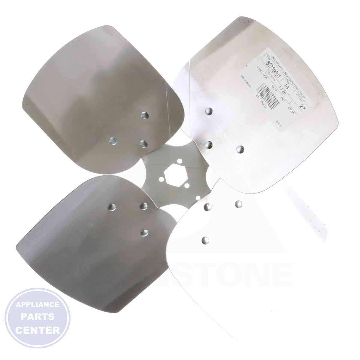 Universal Replacement Condenser Fan Blades 60719601 - Side view with 16" size and 27° pitch