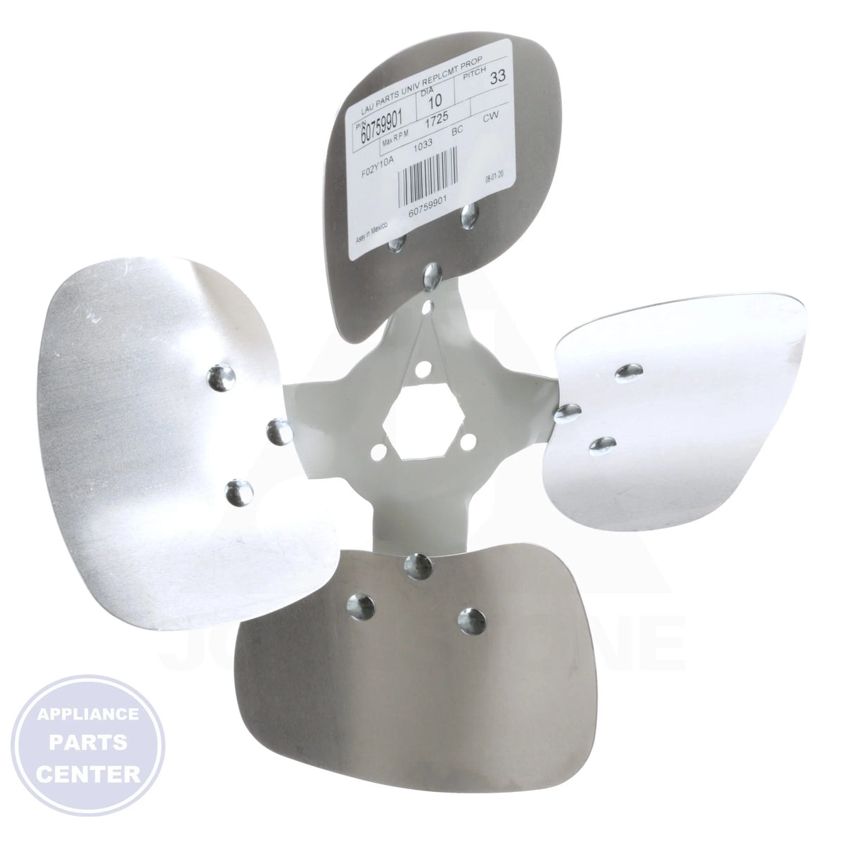 Universal Replacement Condenser Fan Blade 60759901 - Side view with 10-inch diameter and 33° pitch