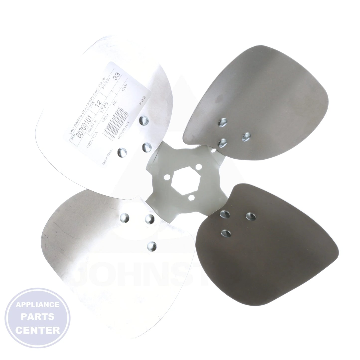 Universal Replacement Condenser Fan Blade 60760101 - Side view with 12-inch size and 33° pitch