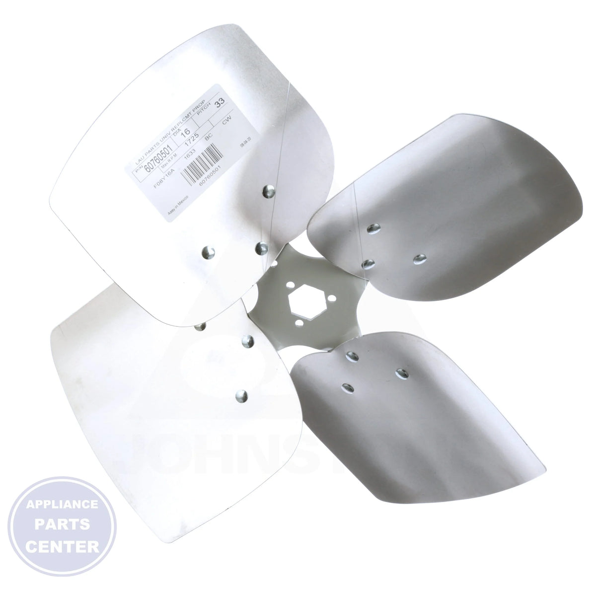 Universal Replacement Condenser Fan Blade 60760501 - Side view with 16" size and 4 blades