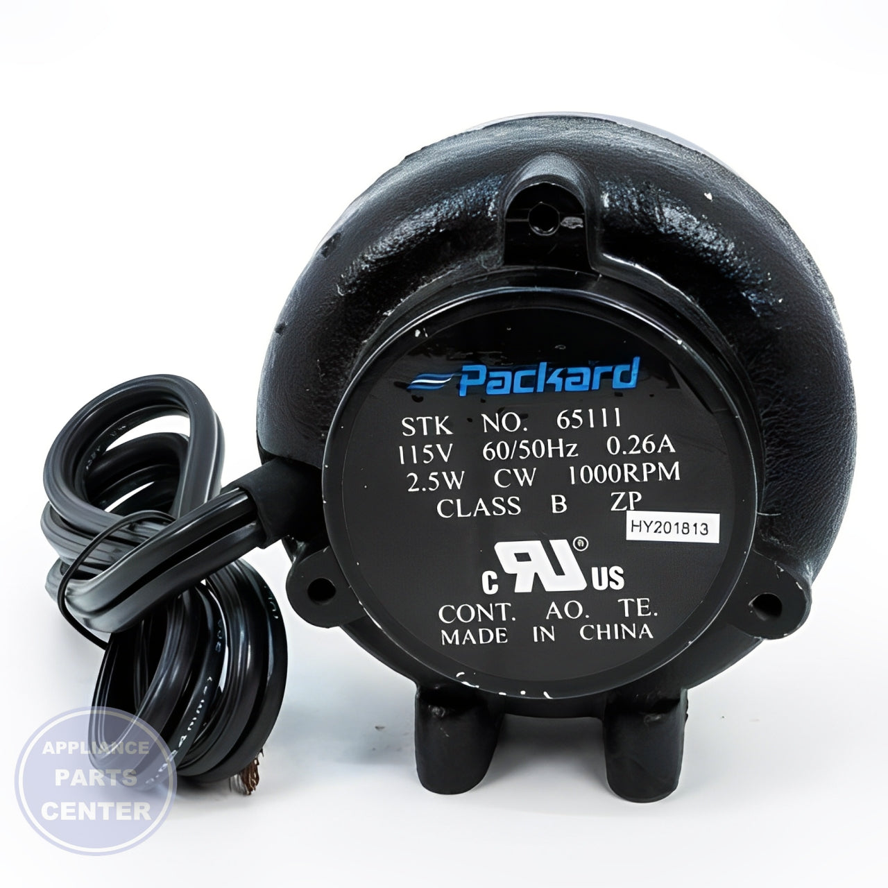 Packard 2.5 Watt Cast Iron Unit Bearing Motor 115 Volts CW Lead End 1000 RPM - Side view with precise measurements
