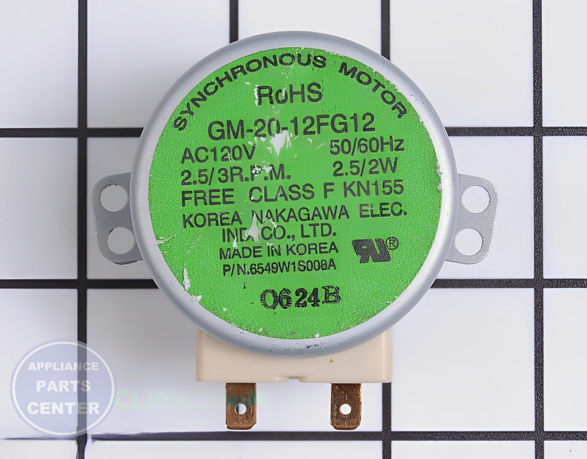 LG MICROWAVE OVEN SYNCHRONOUS TURNTABLE MOTOR 6549W1S018C - Main view showing precise rotation for LGE models