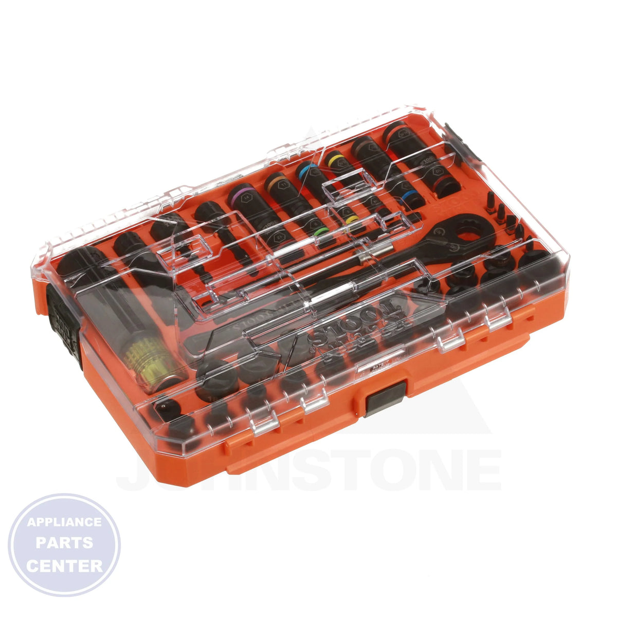 KNECT™ Complete Impact Pass Through and Flip Socket Set 39-Piece - Side view with 90-tooth design and sized sockets