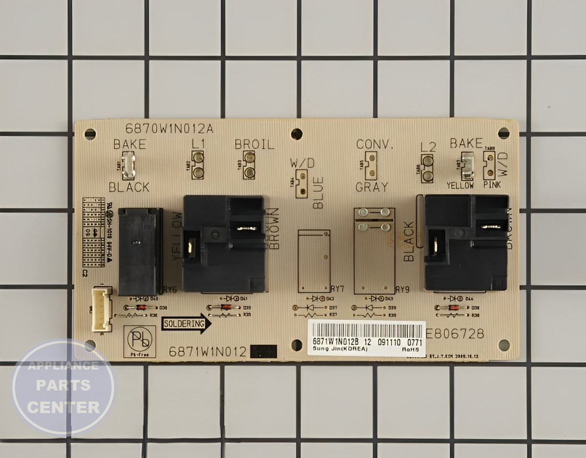 LG RANGE STOVE OVEN PCB 6871W1N012B - Main view showing circuit board for specific LG models