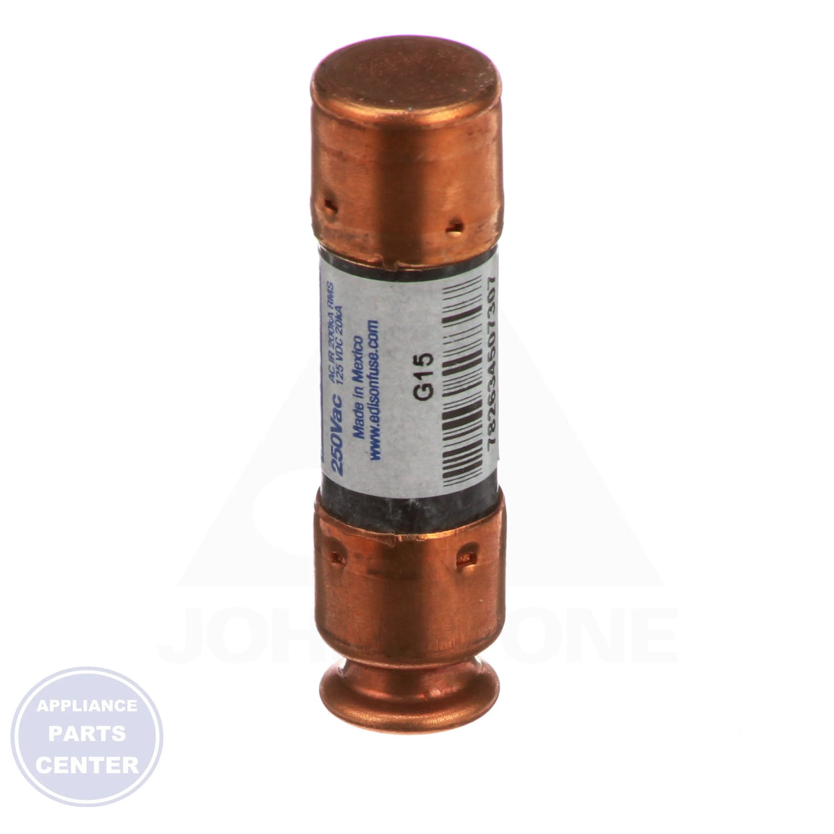 Dual Element Fuse 15 AMP 7-CRNR15 - Side view with 2" length and 1/2" diameter