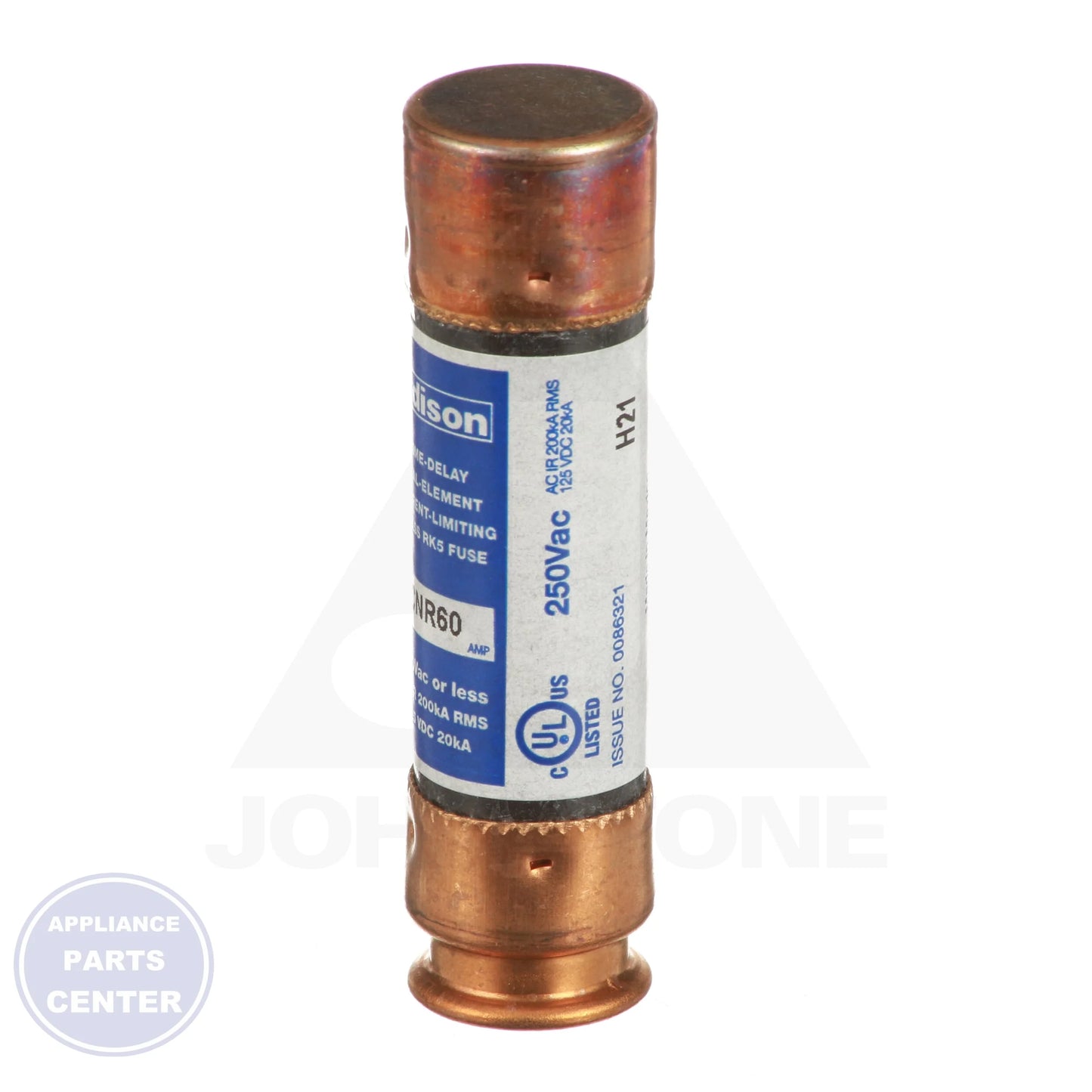 Dual Element Fuse 60 AMP 7-CRNR60 - Detailed view of Class RK5, 60A, 250V fuse