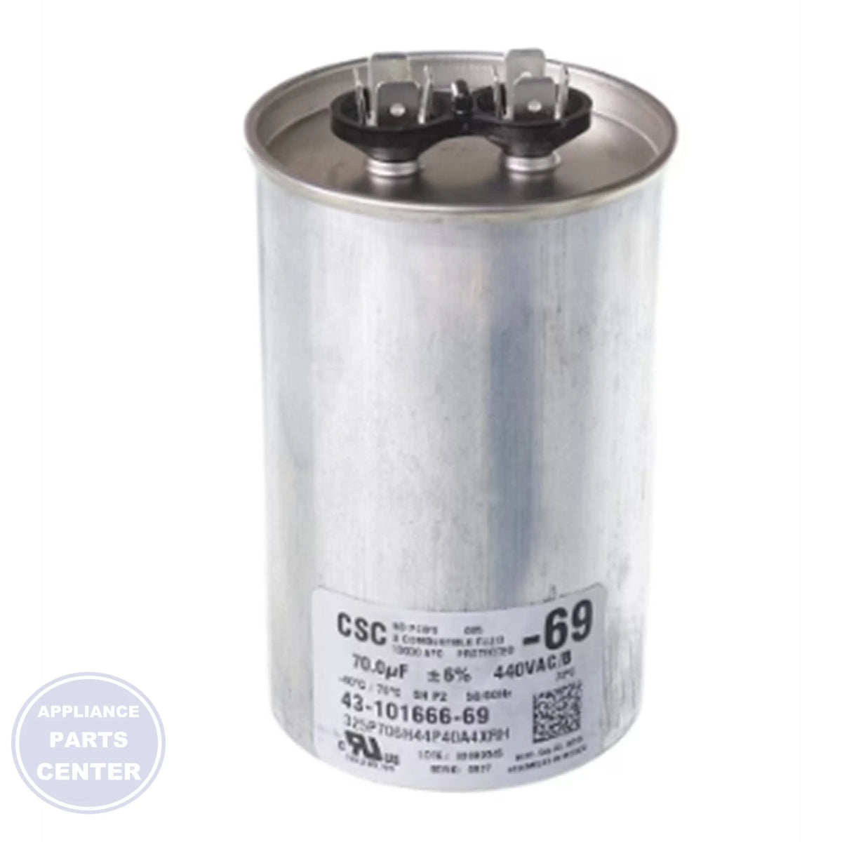 NEU 70/440V SINGLE ROUND CAP 43-101666-69 - Main view showing high-voltage capacity for NEU Air Conditioner models