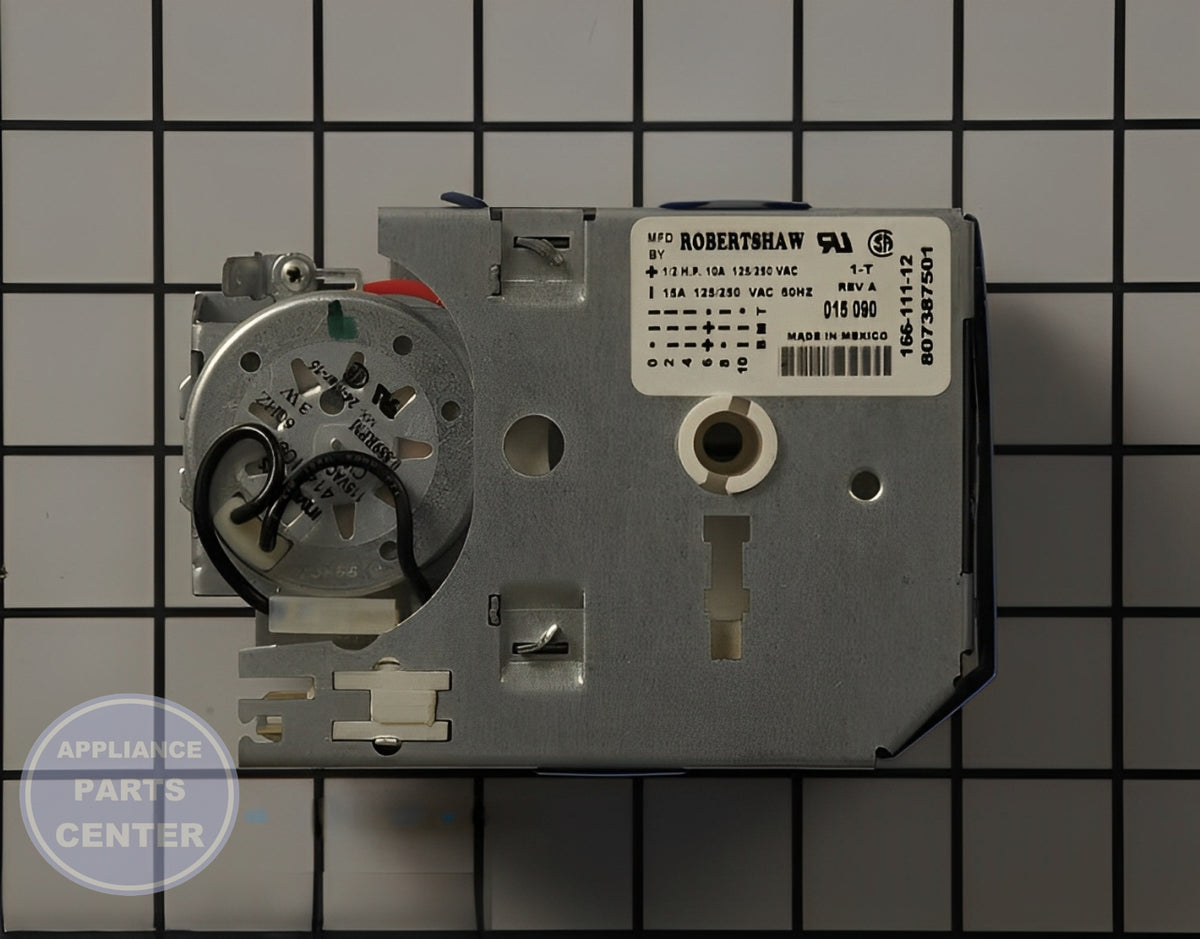 FRIGIDAIRE DISHWASHER TIMER 807387501 - Side view with precise timing specifications