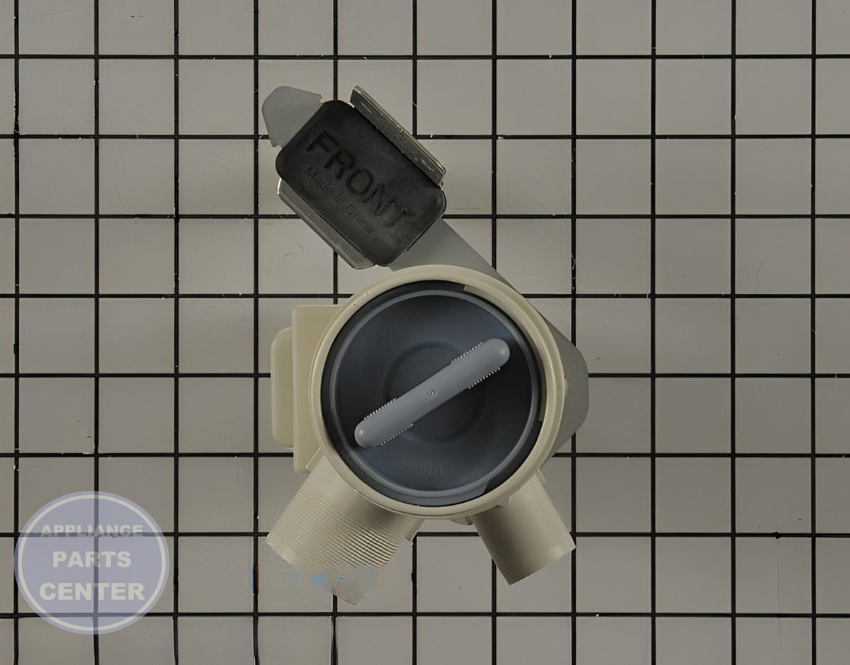 DRAIN PUMP ASSEMBLY 808196P - Side view with specific measurements