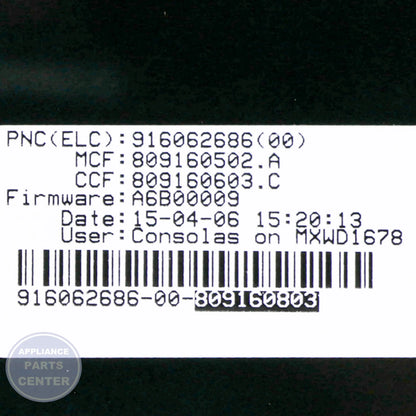 WCI CONTROL ASMY 809160803 - Installation in model 137260110 showing key mounting points