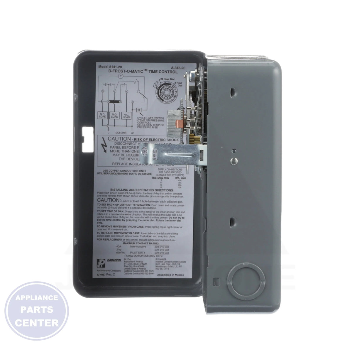 Commercial Defrost Timer 8141-20 - Detailed view of 1 to 6 defrost cycles per day