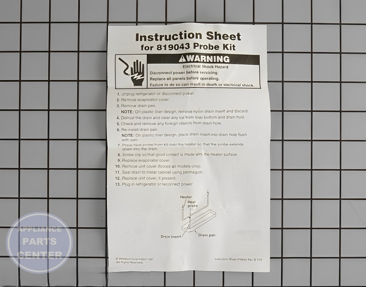 WHIRLPOOL REFRIGERATOR DEFROST DRAIN TUBE HEAT PROBE 819043 - Detailed view of efficient defrosting capabilities