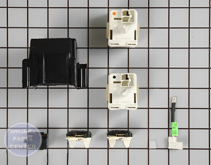 WHIRLPOOL RELAY AND OVERLOAD START KIT 8201786 - Side view with precise measurements