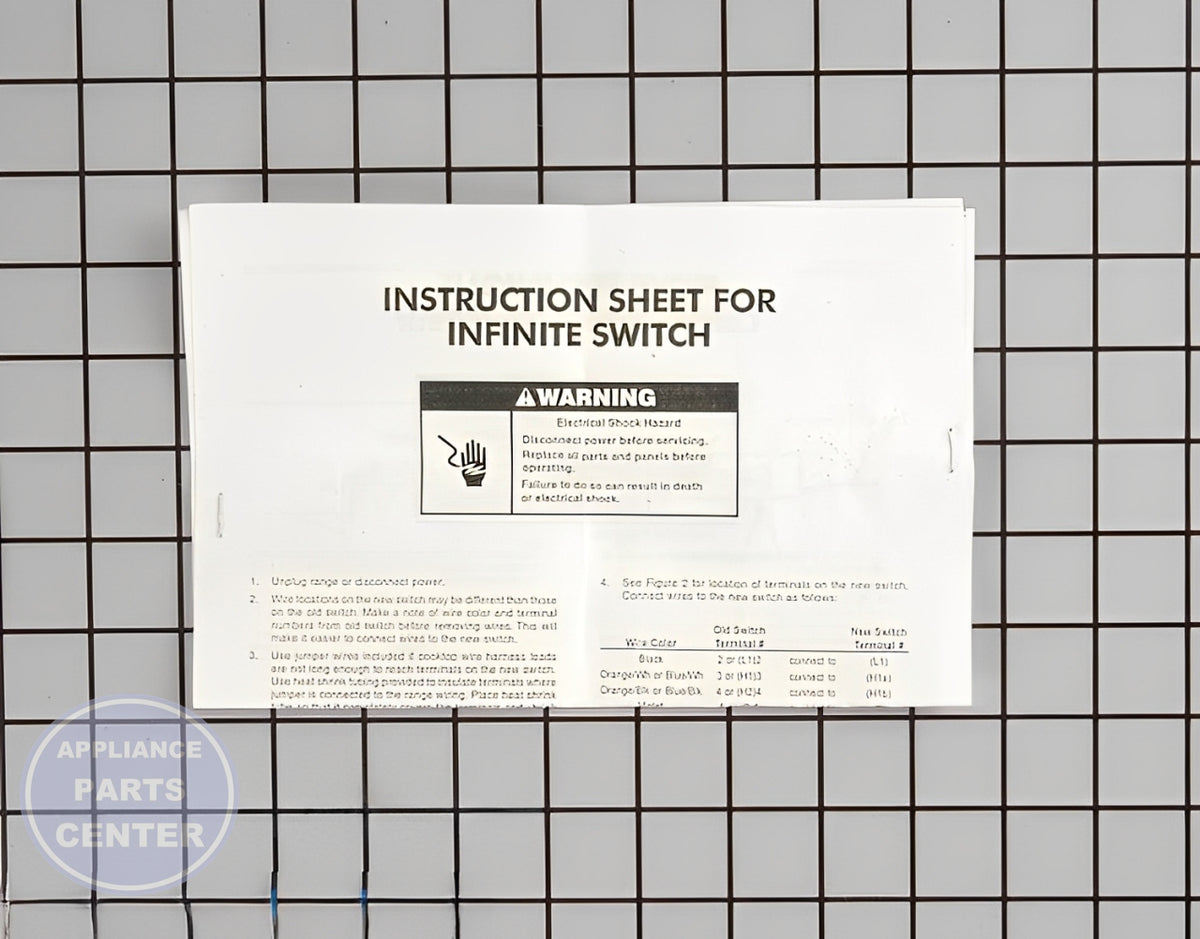 WHIRLPOOL OVEN TOP BURNER INFINITE SWITCH 8203534 - Installation in [specific model] showing key mounting points