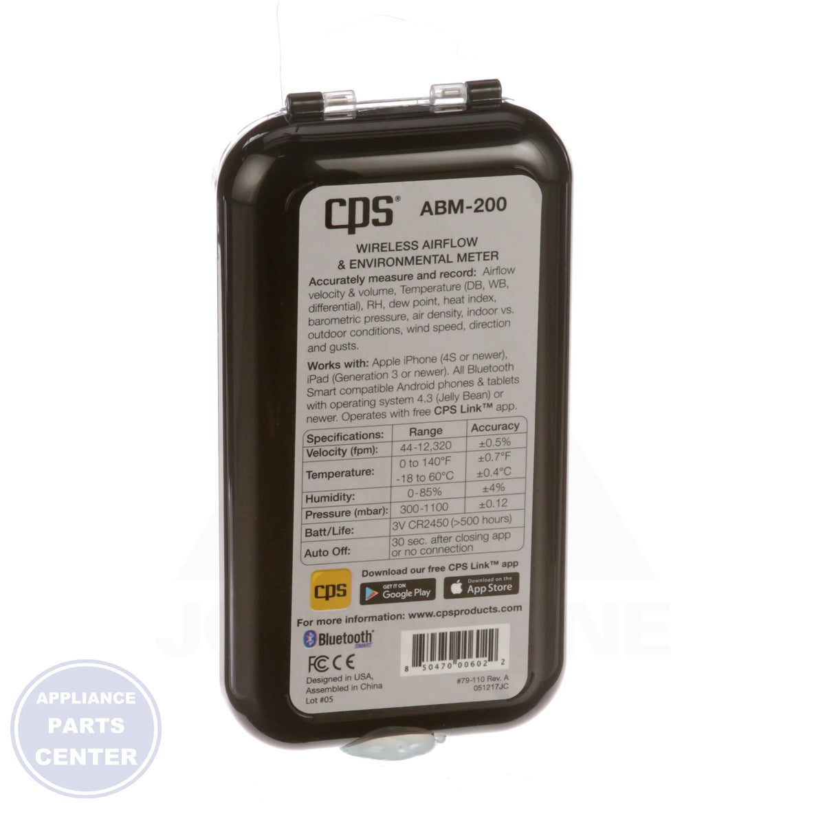 Wireless Airflow Balancing and Environmental Meter ABM-200 - Side view with precise technical specifications