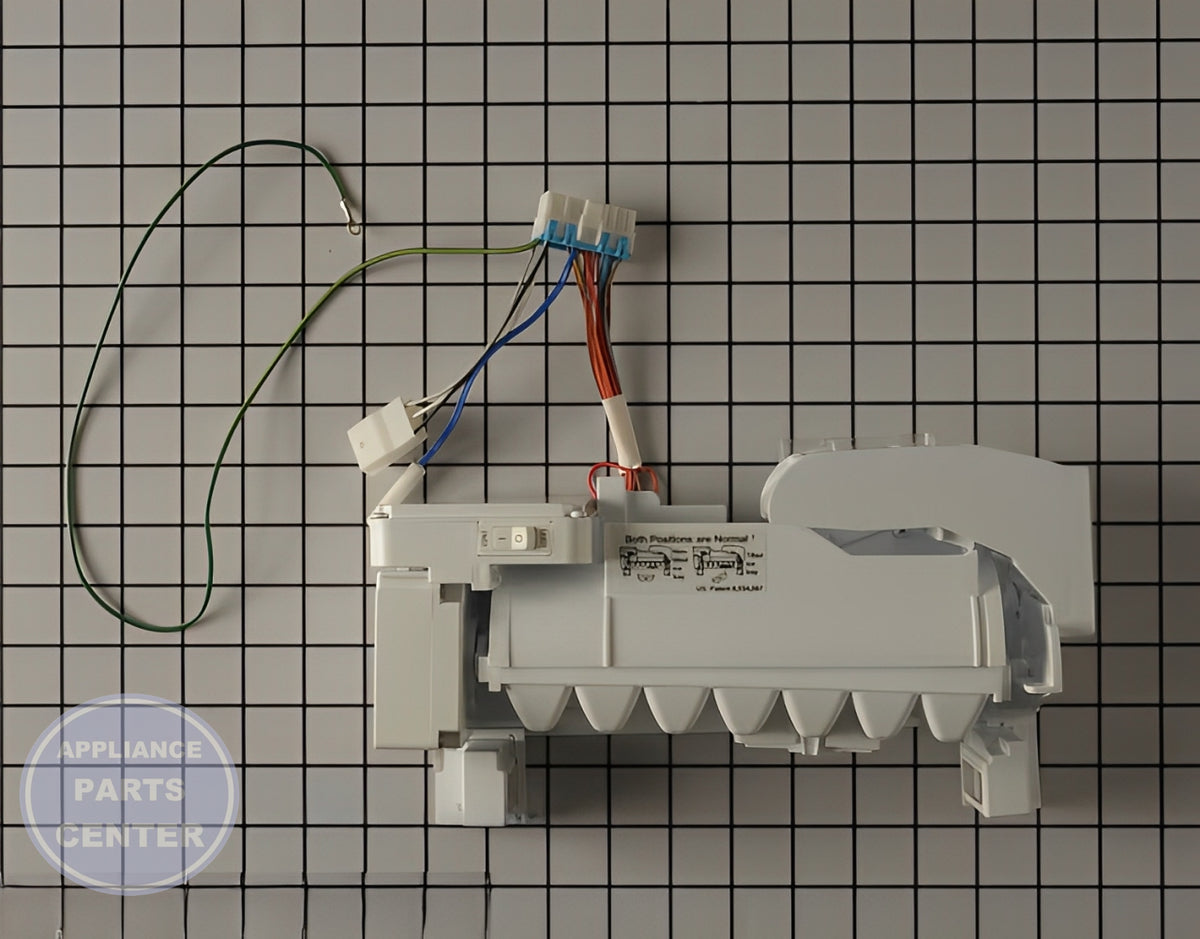 LG Refrigerator Ice Maker Kit Assembly AEQ73110210 - Main view showing ice production for specific models