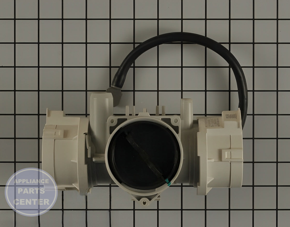 LG PUMP DRAIN ASSEMBLY AHA75693409 - Side view with precise measurements for easy installation