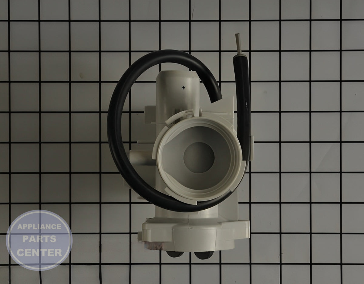 LG WASHER DRAIN PUMP ASSEMBLY AHA75693425 - Side view with 10 lbs capacity