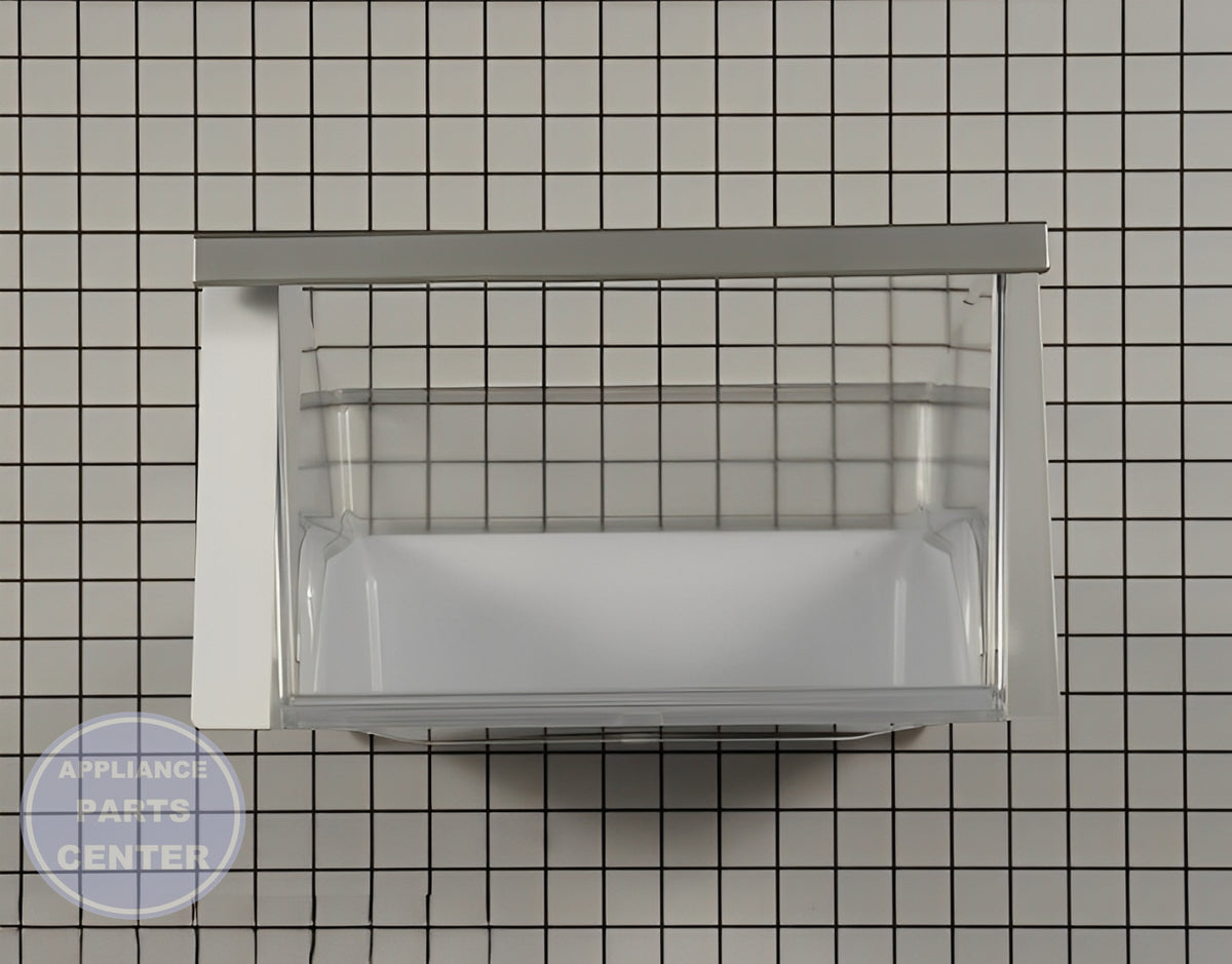 LG REFRIGERATOR VEGETABLE BIN TRAY ASSEMBLY AJP73334413 - Side view with 16x8x6 measurements